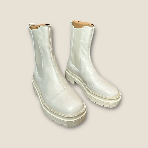 Sam Edelman Wellington Ivory Leather Lug-Sole Chelsea Boots 8.5W Water-Repellent - Picture 4 of 9